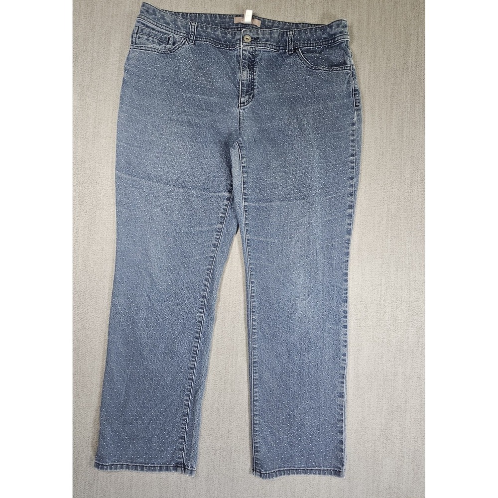 Chicos Women's Denim Pants Blue with White Dot Design Pockets Sz 2 Short